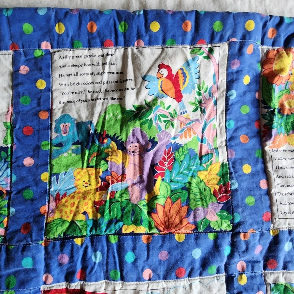 Vintage Cranston Rainbow Zebra Sew and Go Quilted Baby Blanket Wall Hanging Cute